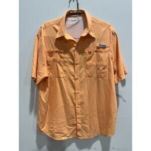 Columbia PFG Shirt Mens L Orange Tamiami Short Sleeve Fishing Omni Shade Vented
